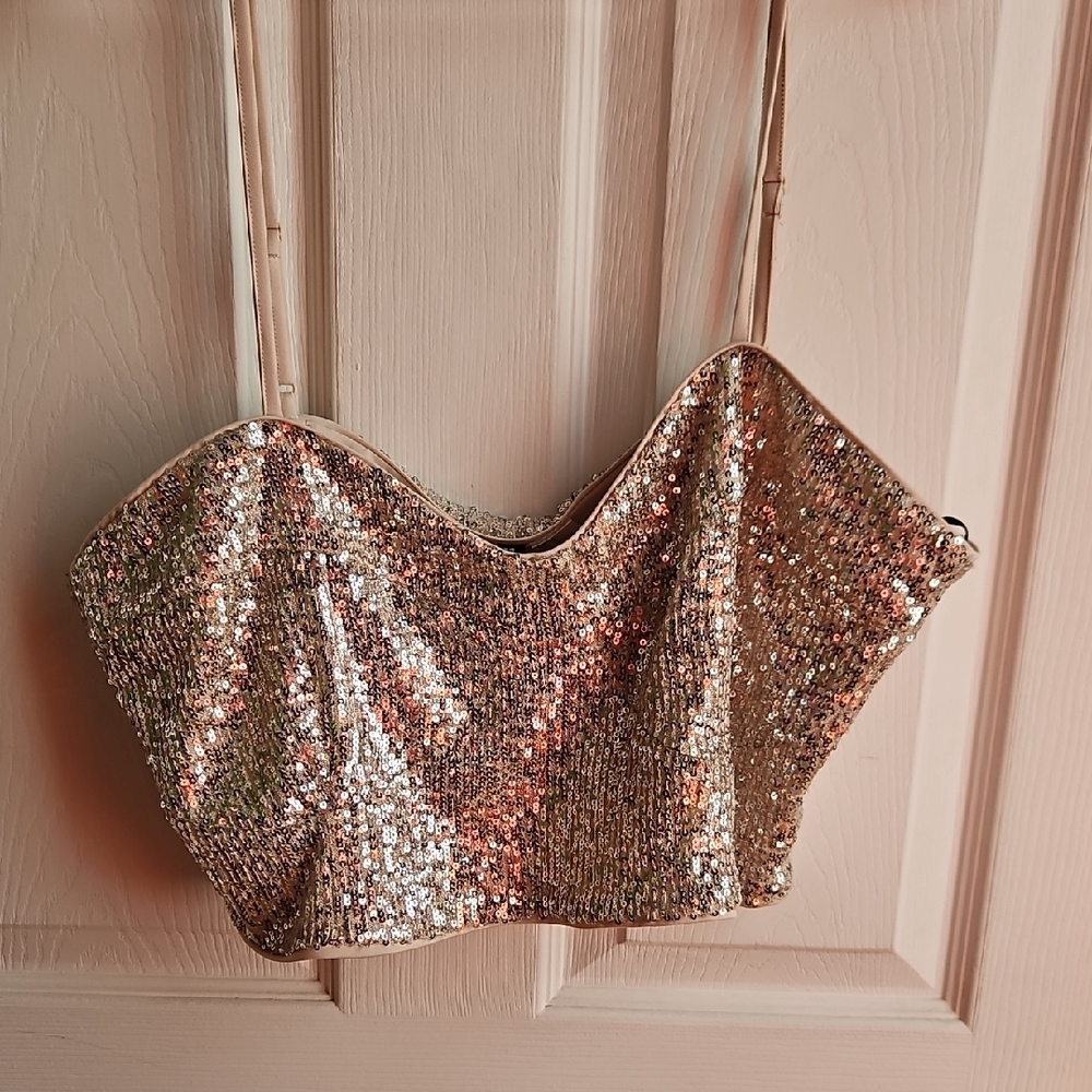 Divided Rose Gold Sequin Crop Top